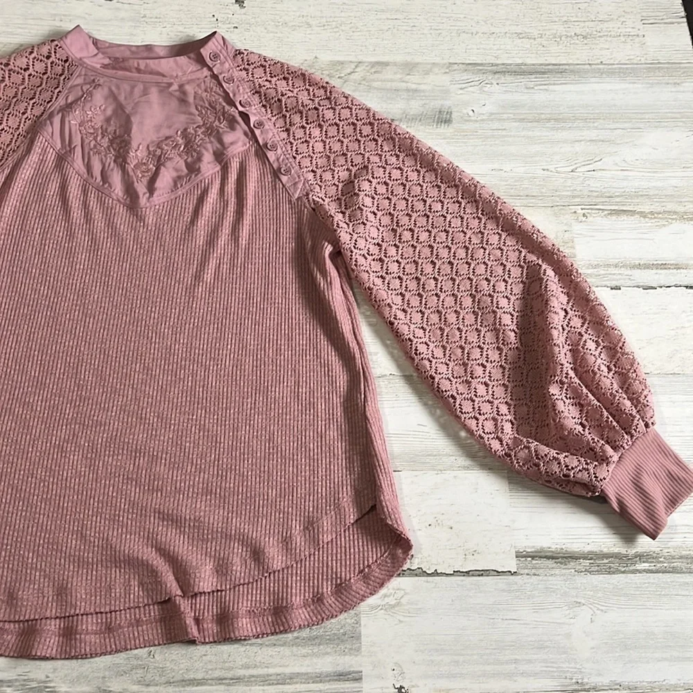 Free People Rose Sweetest Thing Thermal Top Size M